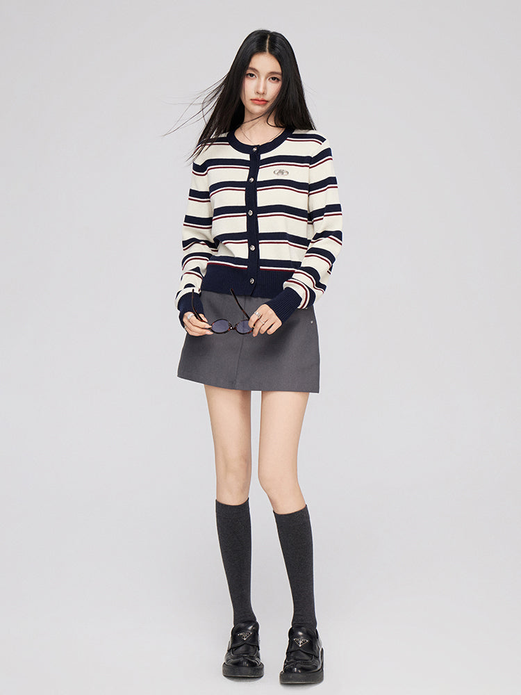 Color-Block Striped Knit Cardigan