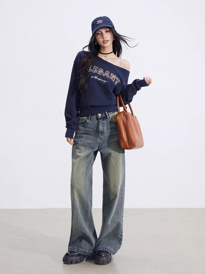 Leopard-Print Panelled Wide-Leg Denim Pants