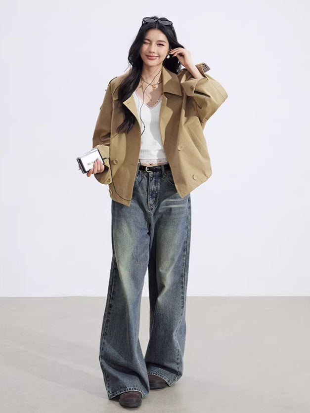 Plaid Patchwork Double-Breasted Short Jacket