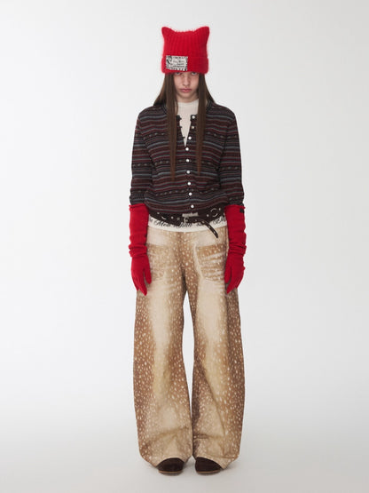 Fair Isle Pony Jacquard Drawstring Knit Cardigan