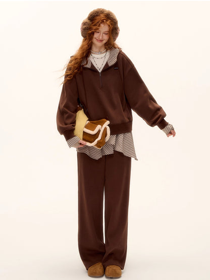 Fleece Hoodie &amp; Wide-Leg Sweatpants Set