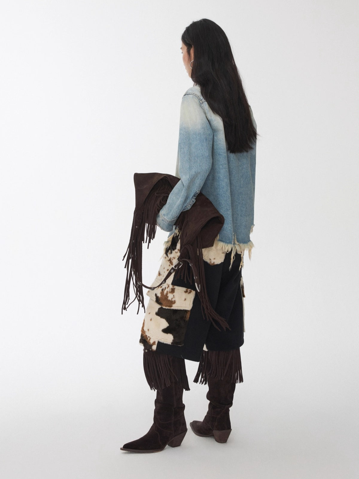Vintage Washed Frayed Denim Fitted Shirt
