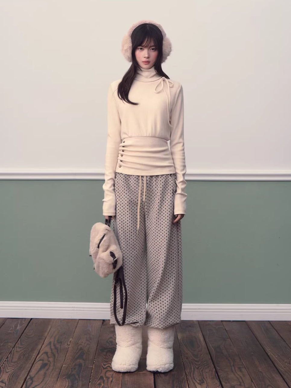 Polka Dot High-Waist Wide-Leg Pants