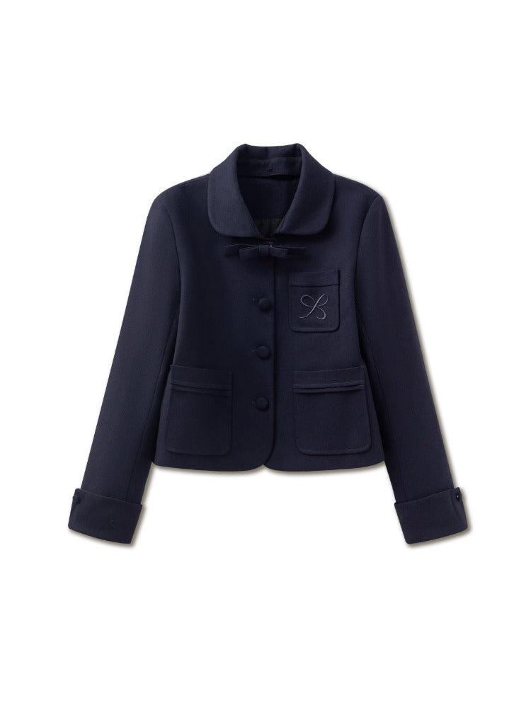 Navy &amp; Beige Detachable Collar Jacket