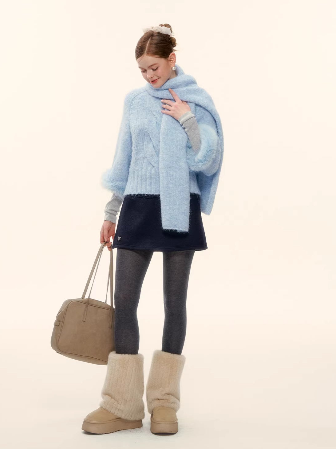 Wool-Blend Cable-Knit Batwing Scarf Sweater