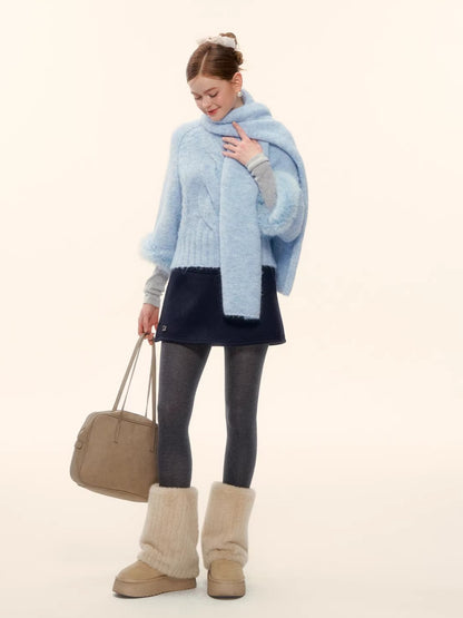 Wool-Blend Cable-Knit Batwing Scarf Sweater