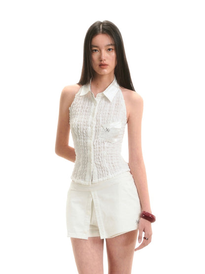 Pearl Rhinestone Color-block Strap Top