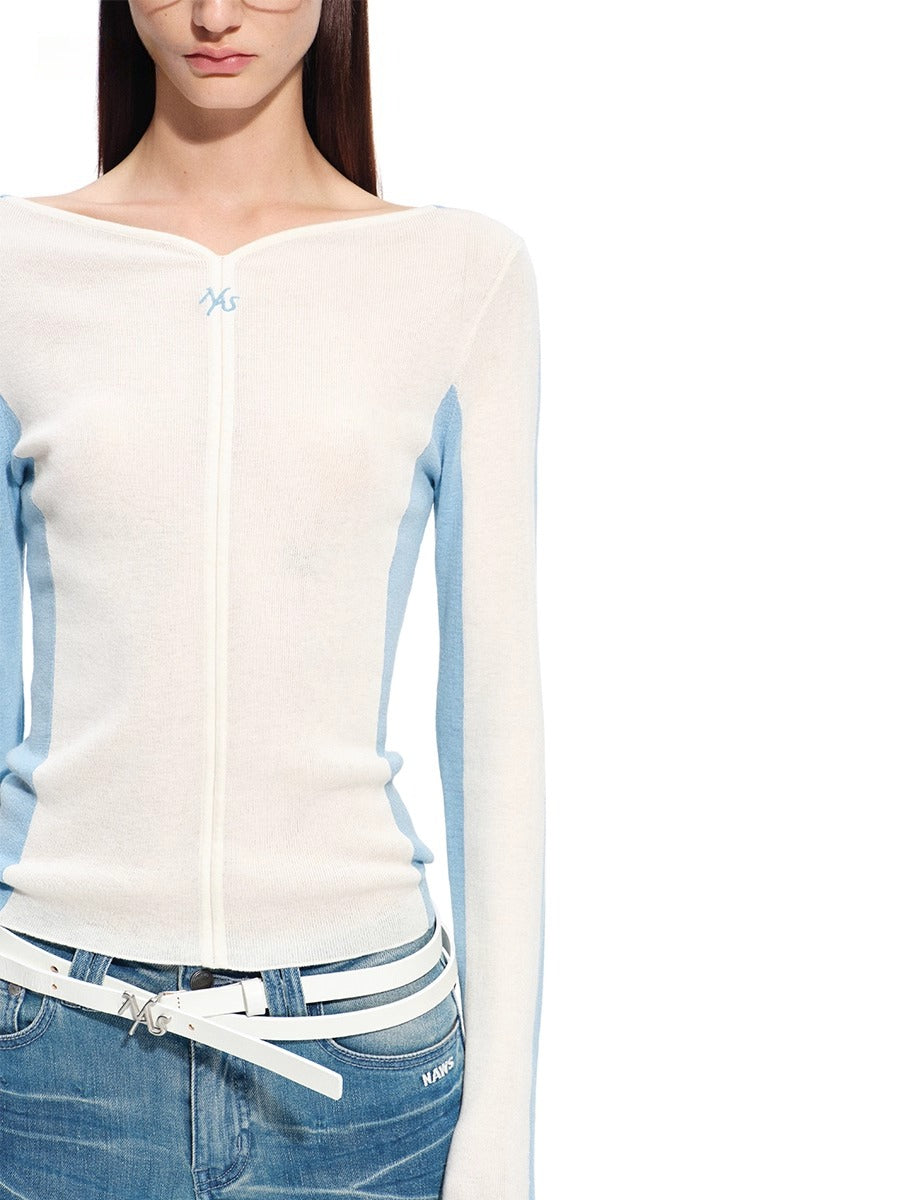 Cascade Contrast-Trim Fitted Knit Crewneck