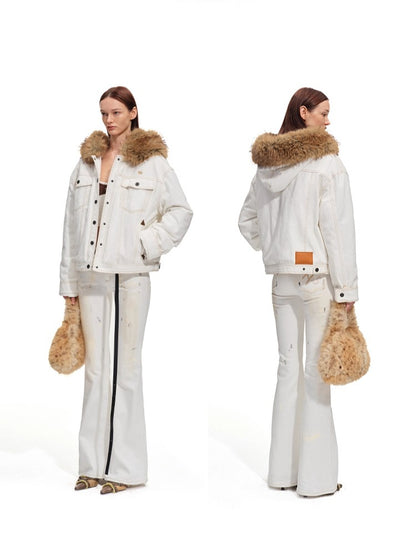 Polar Cotton Eco Fox Fur Collar Denim Jacket