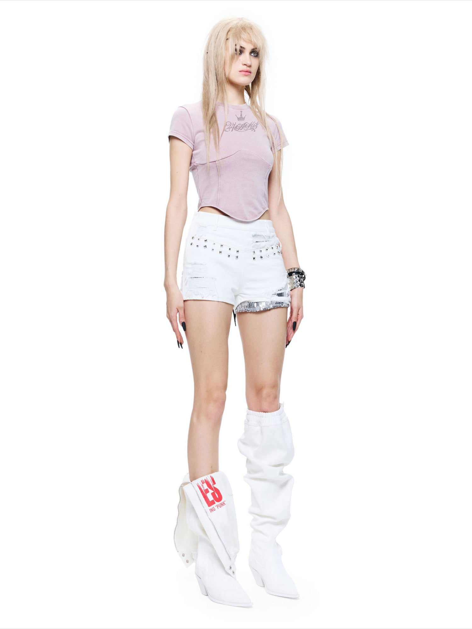 Punk Rhinestone Drawstring Tee