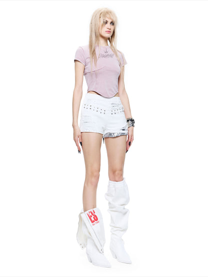 Punk Rhinestone Drawstring Tee