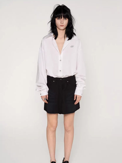 Washed Patchwork Faux Two-Piece Shirt Dress