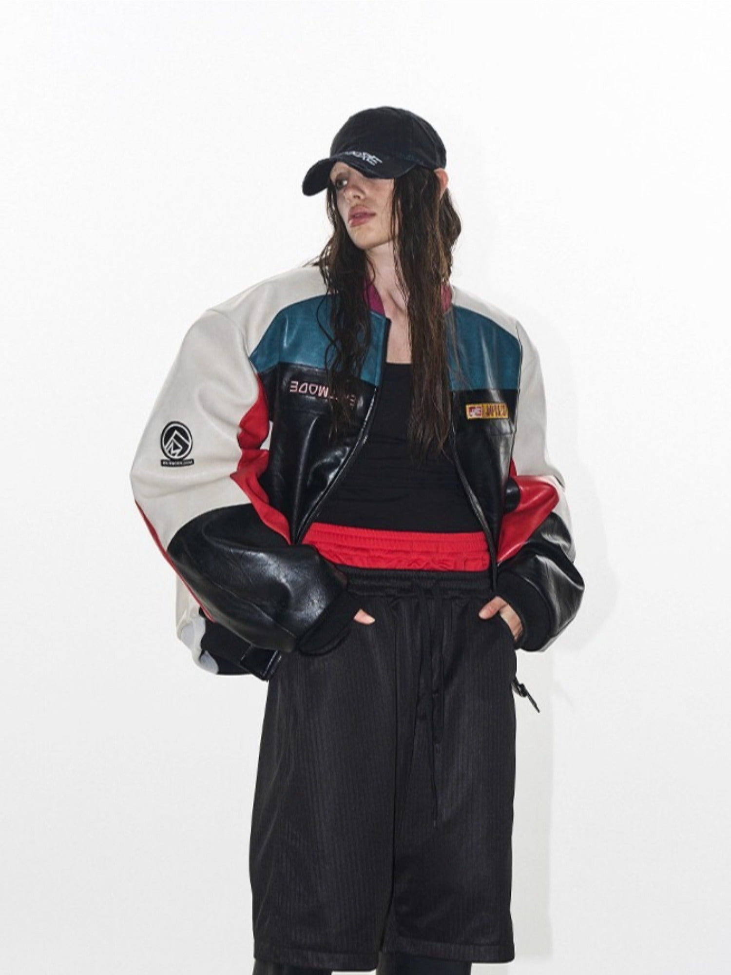 Color-Block Embroidered Moto Padded Jacket