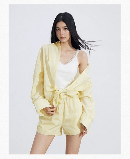 Lightweight Striped Polo Shirt &amp; Shorts Lounge Set