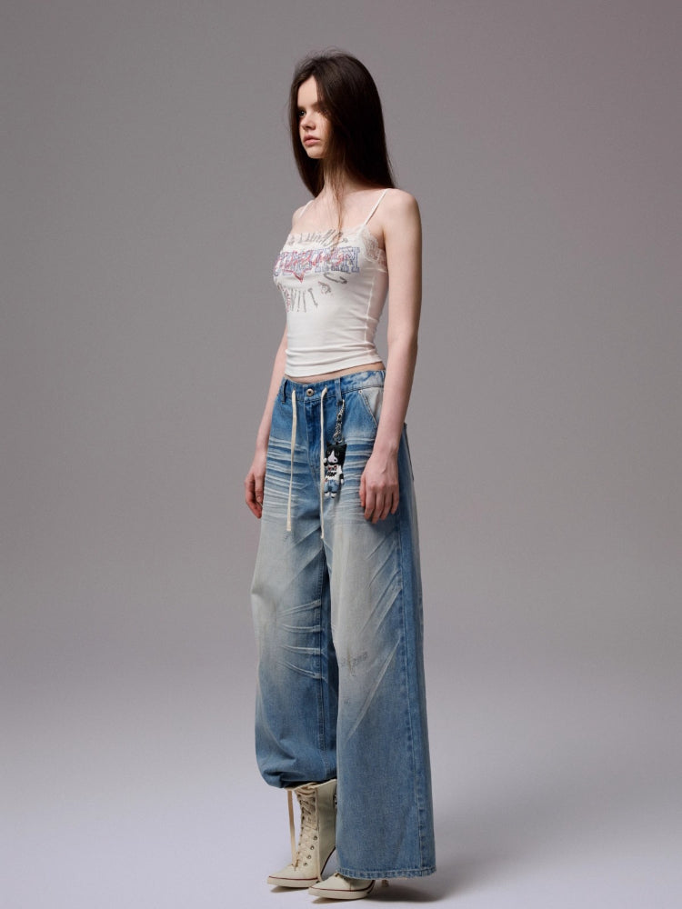 Vintage Lace Print Rhinestone Camisole