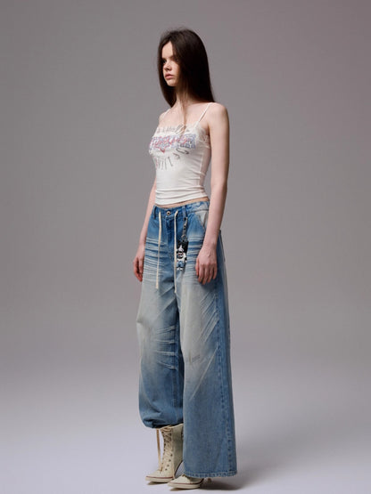 Vintage Lace Print Rhinestone Camisole
