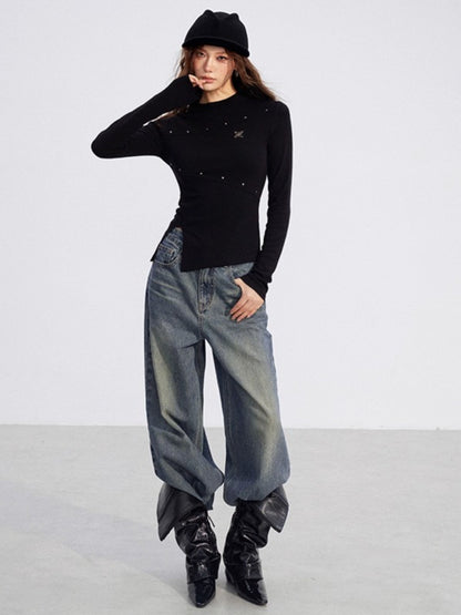 Slit Long-Sleeve Statement Base T-Shirt