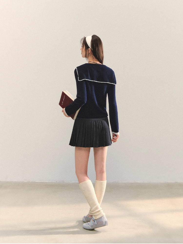 Contrasting Fake Two Piece Woolen Cardigan