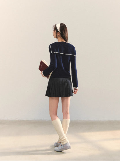 Contrasting Fake Two Piece Woolen Cardigan
