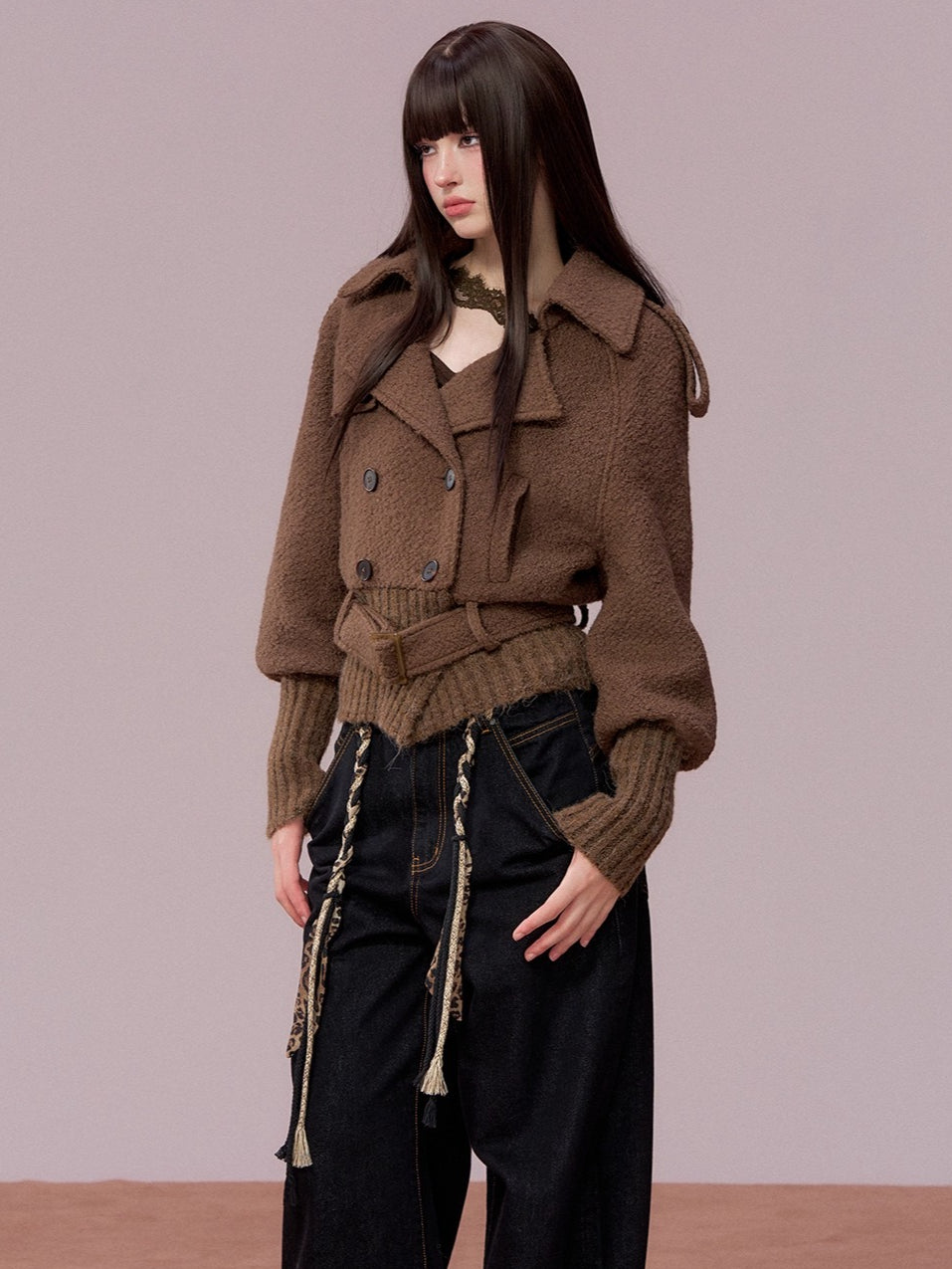 Wool-Blend Knit-Panel Jacket