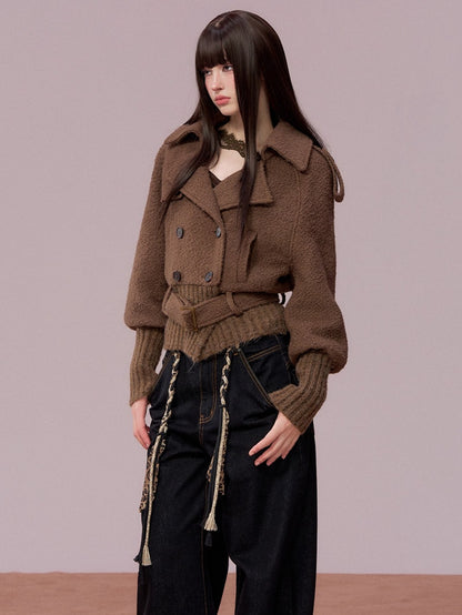 Wool-Blend Knit-Panel Jacket