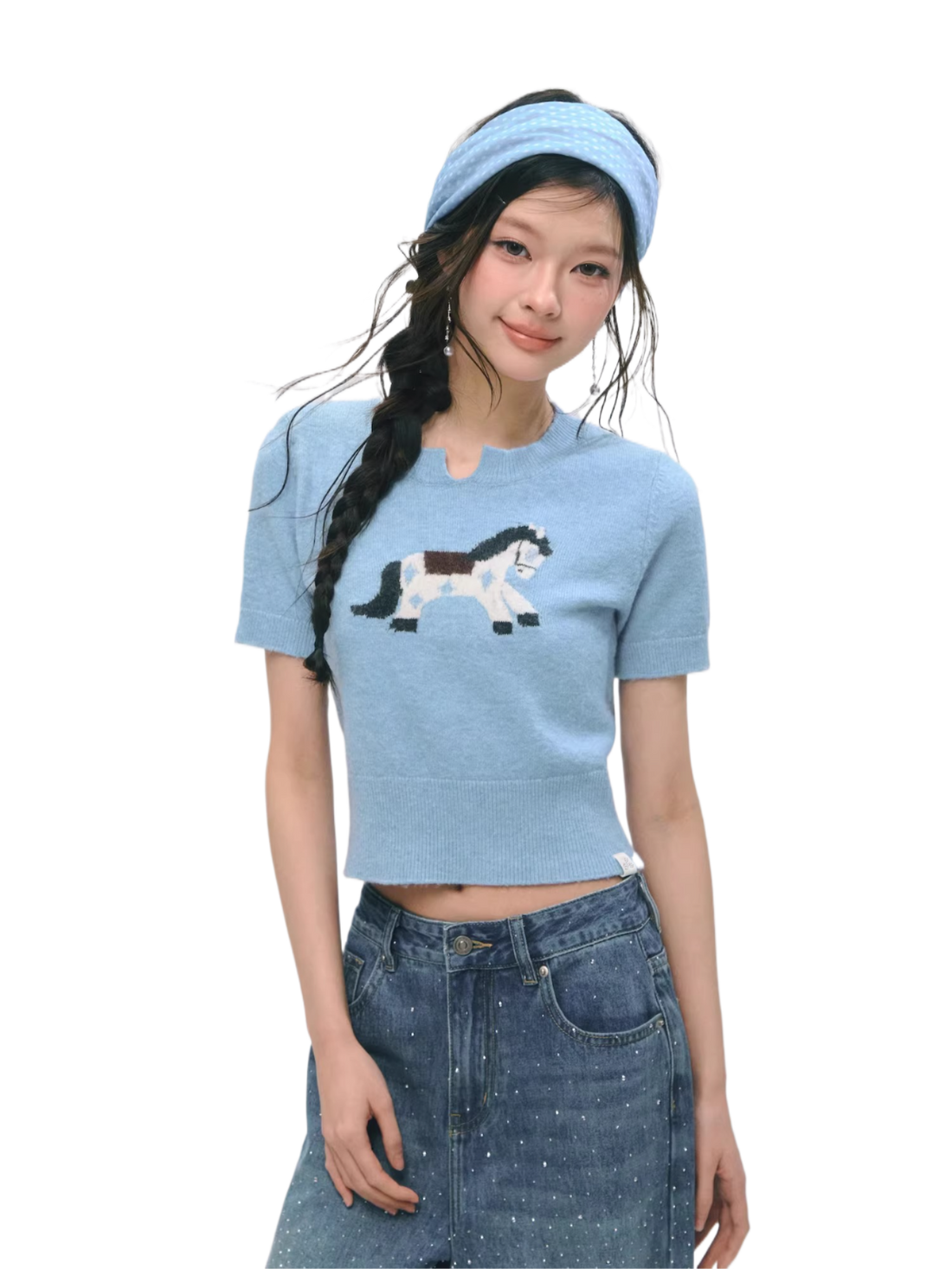 Jacquard Pony Knit Short Sleeve Top