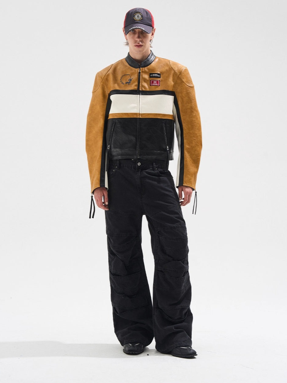 Layered Distressed Washed Loose Fit Denim Jeans