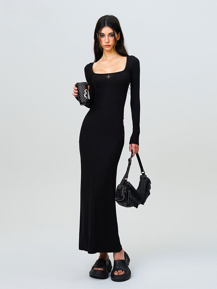 Compass Hug Skin One-Piece Long Dress Black