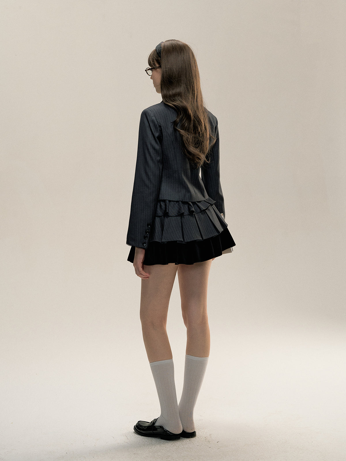 Gray Pleated Double Mini Skirt