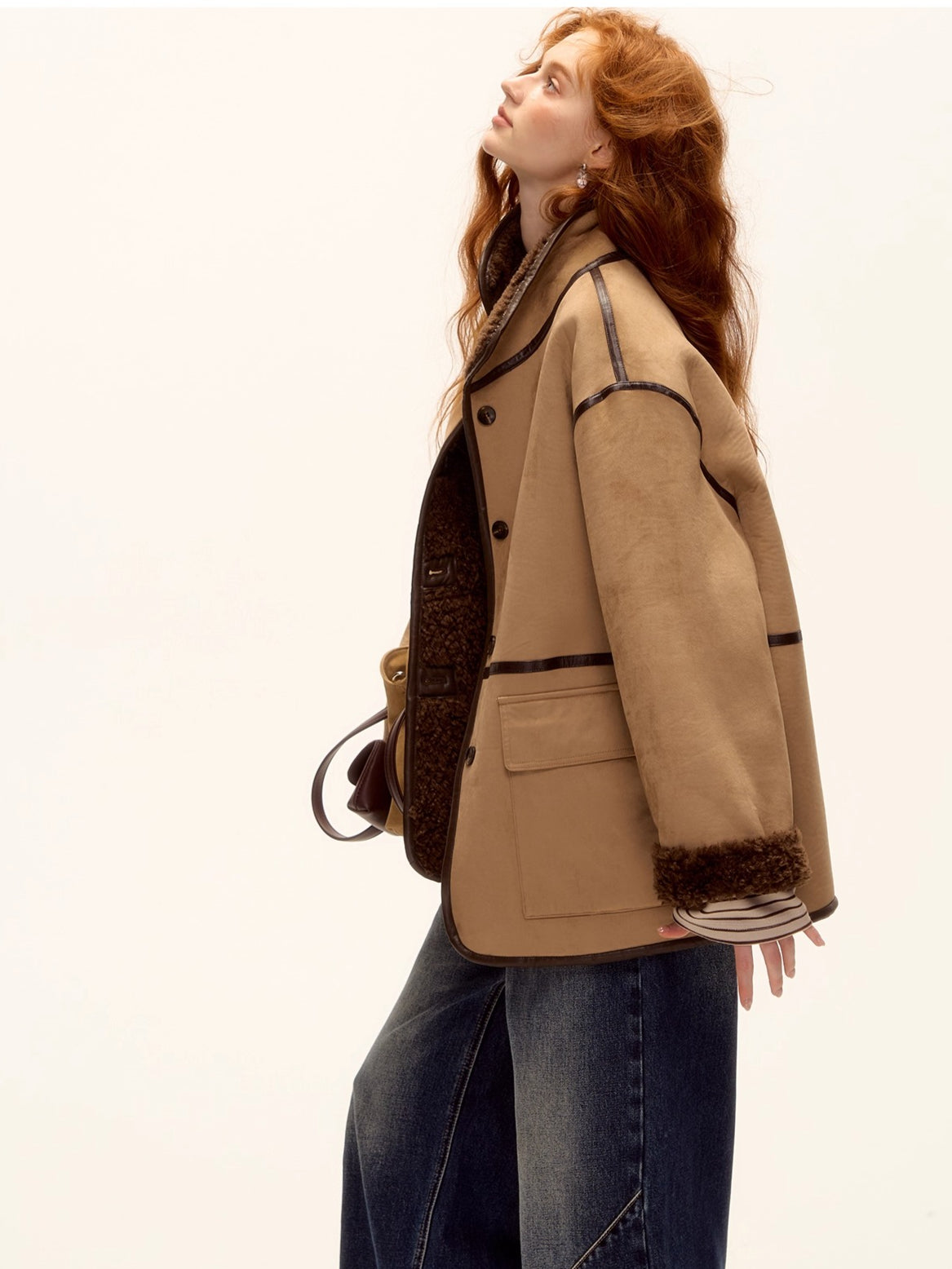 Reversible Faux Suede Shearling Jacket