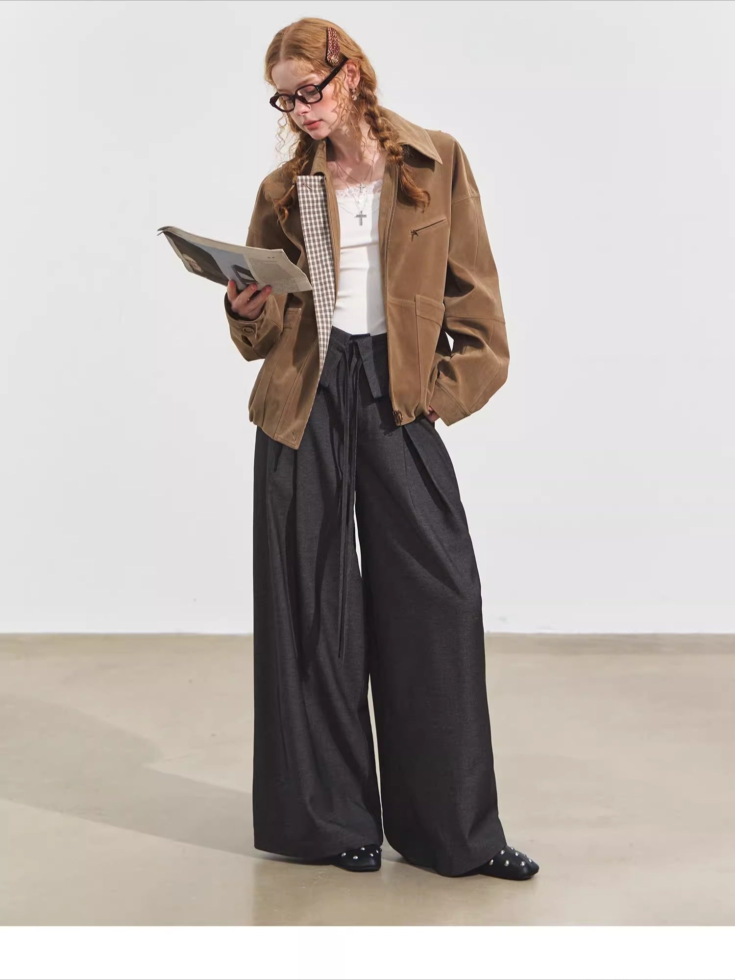 Suede Fog-Effect Oversized Jacket