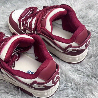 Burgundy Low-Top Casual Sneakers