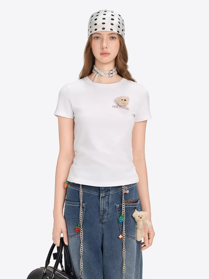 Bear Motif Fitted Cotton Tee