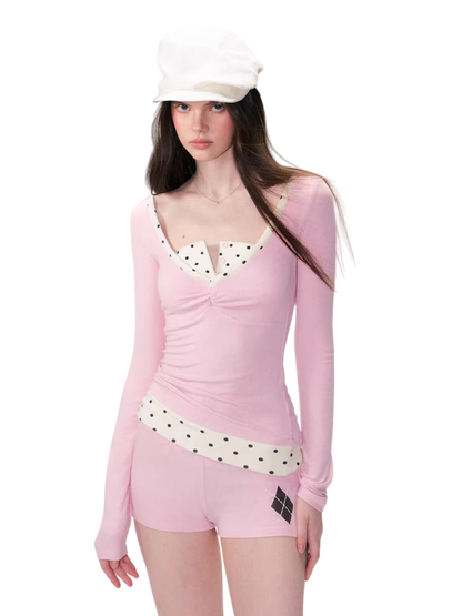 Faux Two-Piece Slim Long-Sleeve T-Shirt