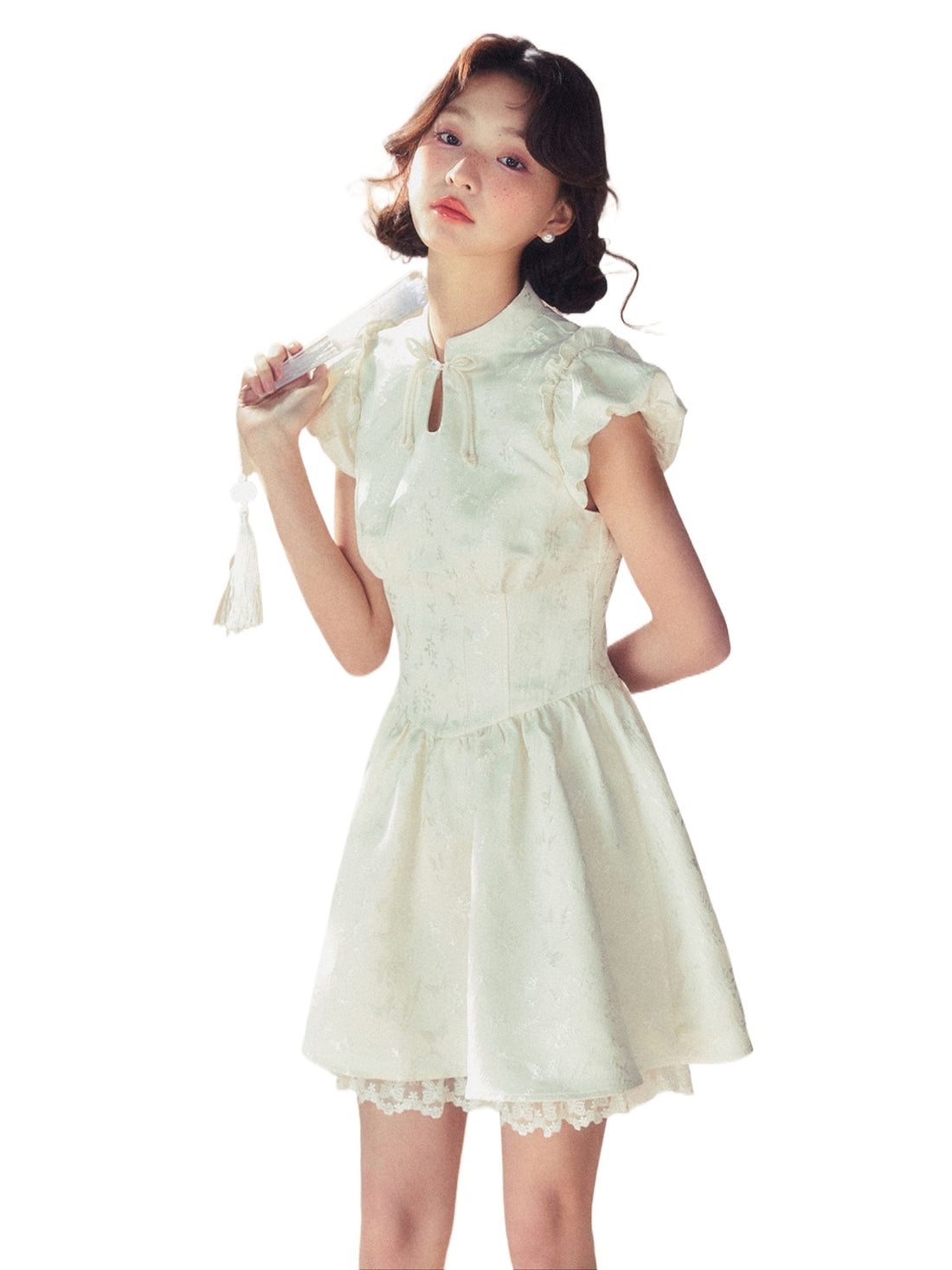 Beige Flutter Sleeve Dress