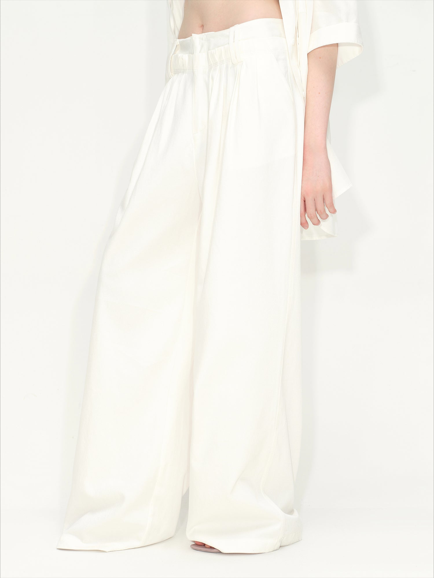 White Lyocell Wide-Leg Pants