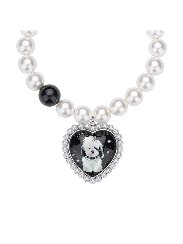 Whimsical Dog Large Pearl Necklace Choker