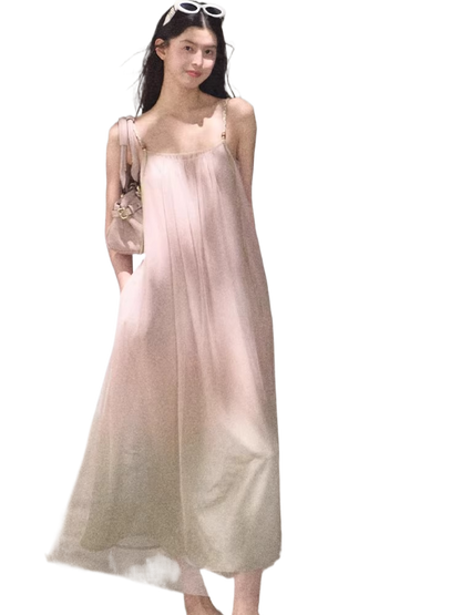 Pink Sand Layered Tulle Camisole Maxi Dress