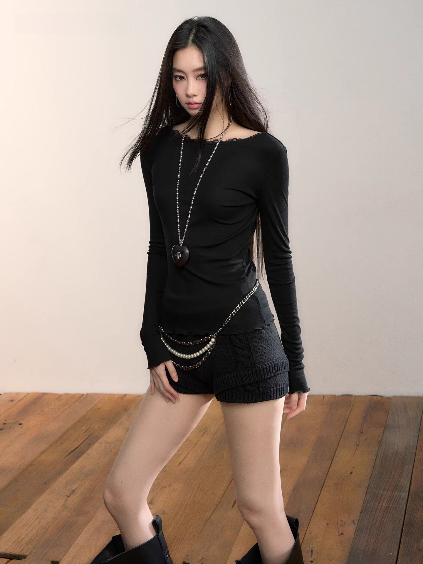 Textured Knit High-Waist Shorts