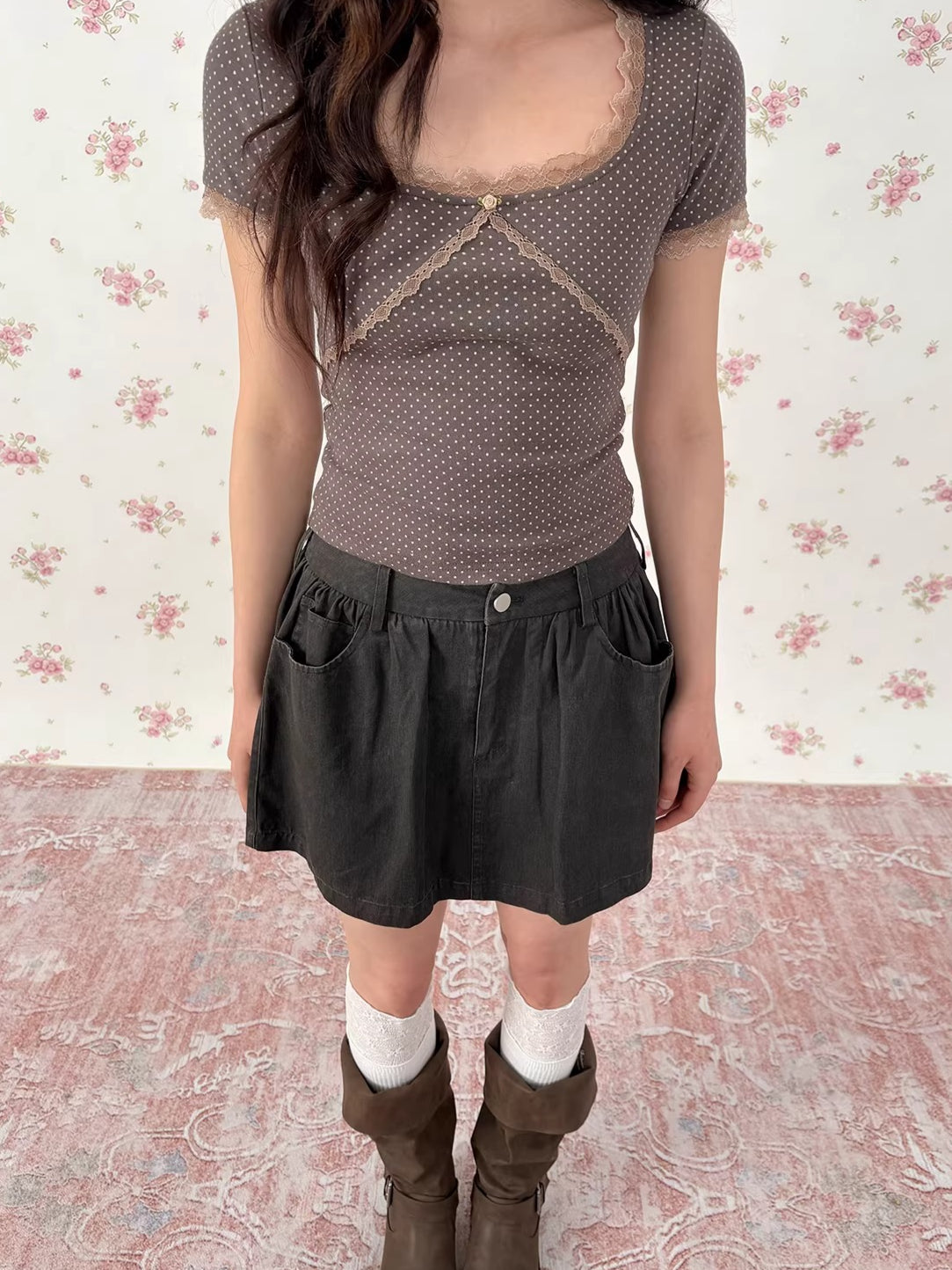 Vintage Pleated Cotton Mini Skirt