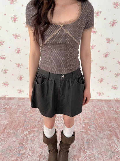 Vintage Pleated Cotton Mini Skirt