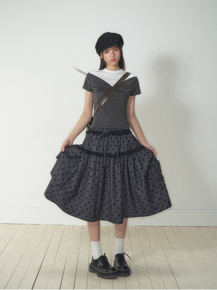 Polka Dot Pocket Loose Midi Skirt