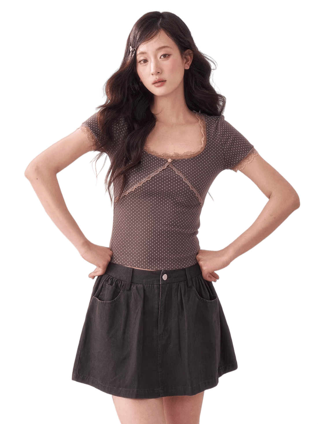 Vintage Lace Square-Neck Fitted T-Shirt