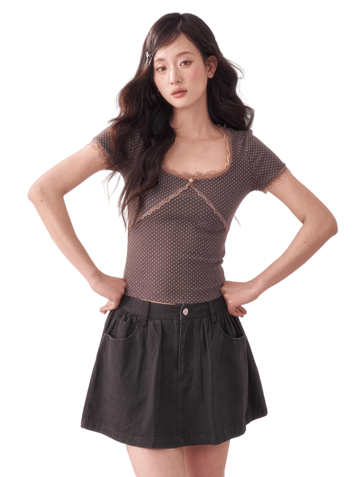 Vintage Lace Square-Neck Fitted T-Shirt