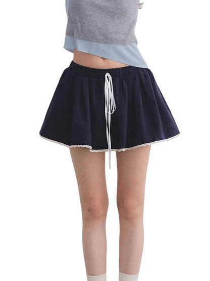 Preppy Ruffle Trim Jacquard Mini Skirt
