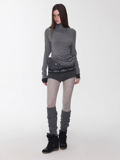 Rhinestone High-Neck Raglan Knit T-Shirt