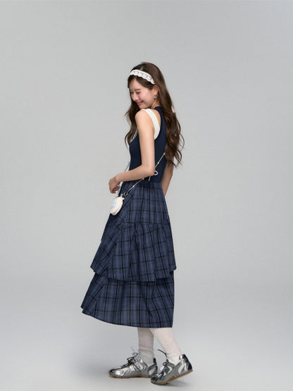 Plaid Asymmetric Sleeveless Vest Dress