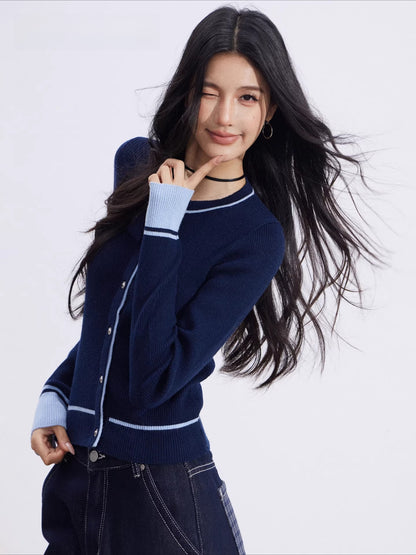 Contrast-Trim Slim-Fit Knit Cardigan