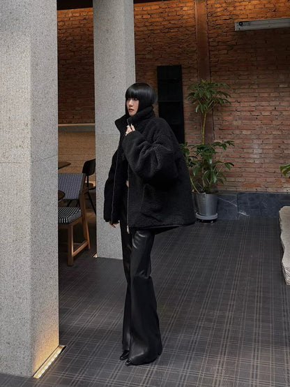 Textured Faux Leather Flared Pants