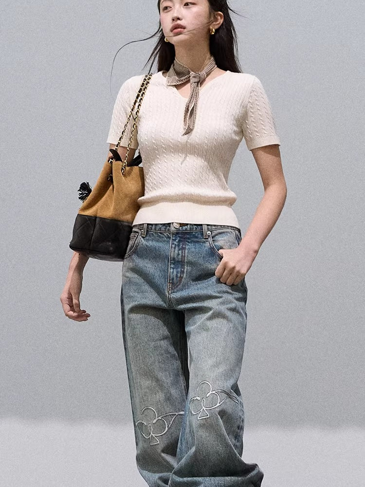 Vintage-Washed Cotton Wide-Leg Jeans